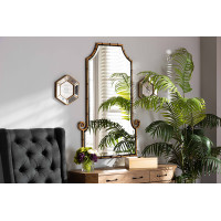 Baxton Studio RXW-10065 Layan Glamourous Hollywood Regency Style Gold Finished Metal Bamboo Inspired Accent Wall Mirror